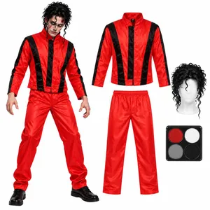 Mens 80s Zombie Dance Halloween Costume | Jacket Wig Face Paint