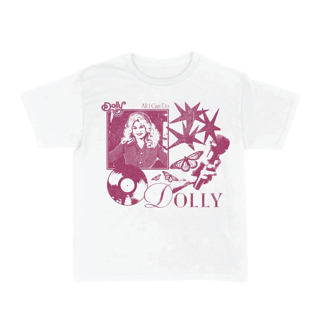 Womens Concert Pink Print Baby Tee | White Festival Gig Top