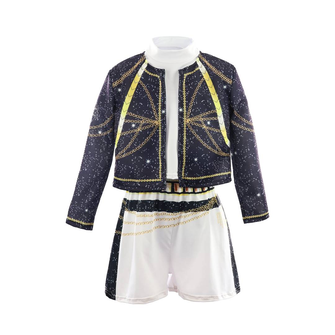 Kids K-Pop Star Costume | Girls Golden Idol Two-Piece Fancy Dress | Star Print Jacket & Shorts
