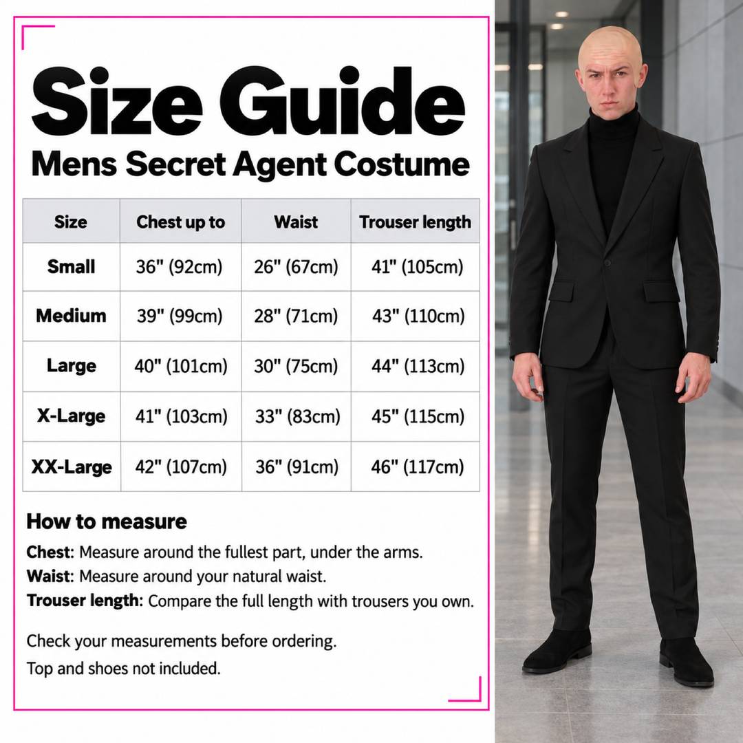 Mens Halloween Secret Agent Costume | Black Suit & Bald Cap Set | I ...