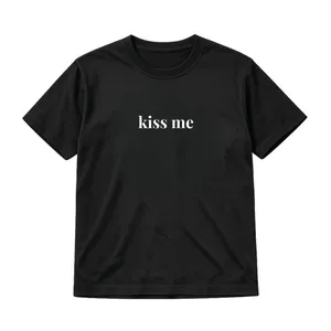 Womens Kiss Me Print Baby Tee | Black Concert Crop Top Cotton