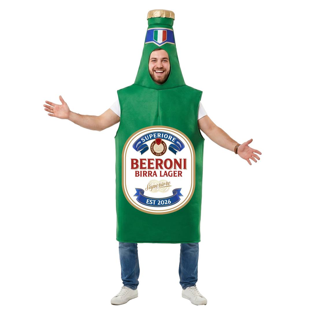 Adult Beeroni Beer Bottle Costume | Stag Do Darts Fancy Dress Outfit