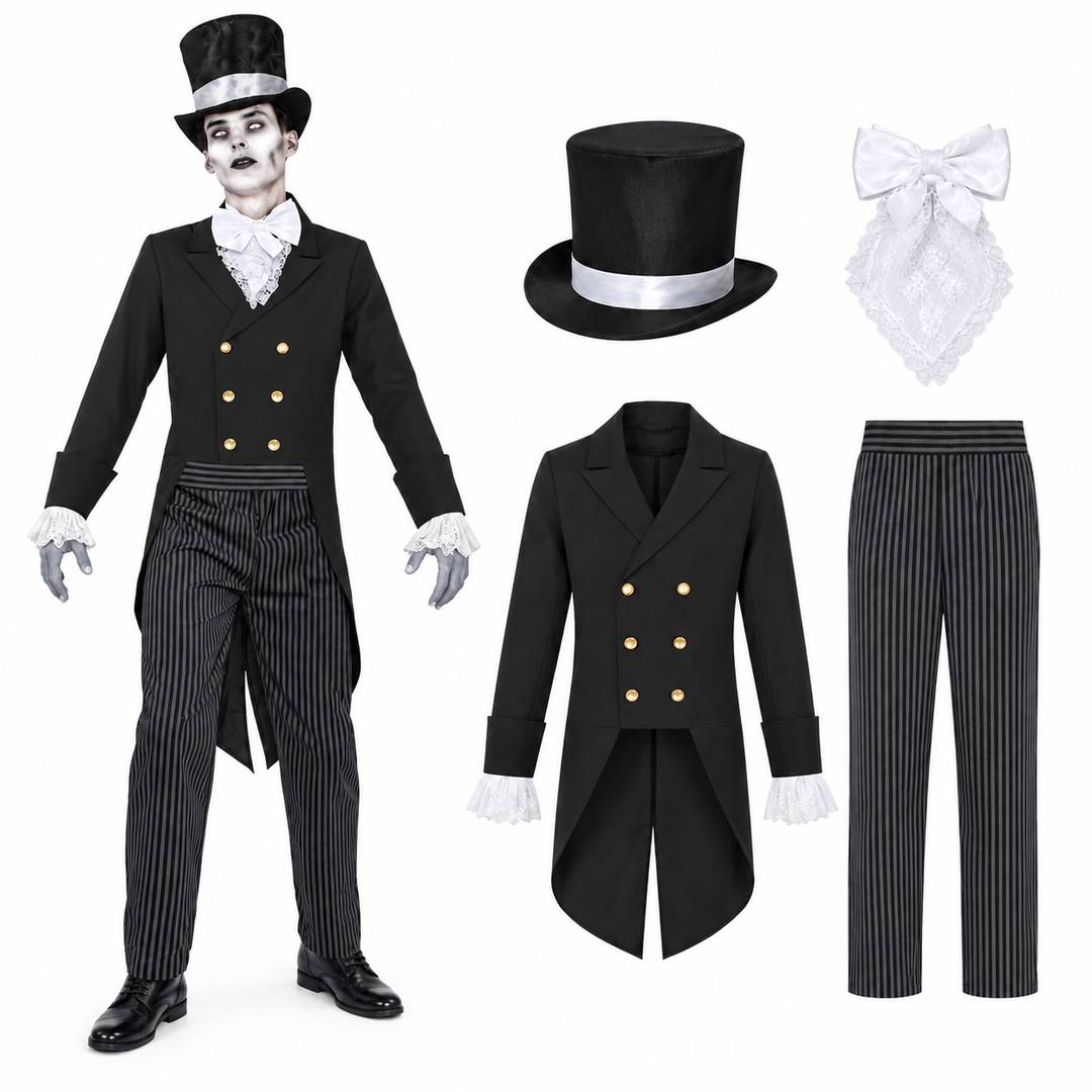 Mens Ghost Groom Halloween Costume | Corpse Groom Tailcoat Fancy Dress