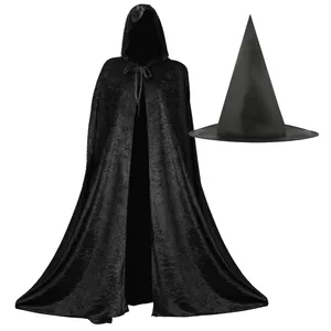 Adult Witch Costume Set | Black Velour Cape & Hat
