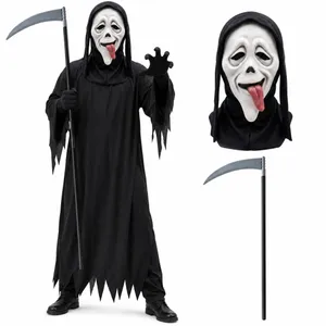Adult Halloween Ghost Mask & Scythe Set | Grim Reaper Costume Prop