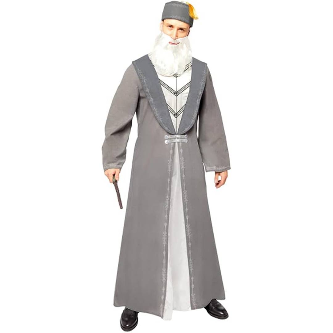 Adult Wizard Costume | Grey Headmaster Robe, Hat & Beard Set
