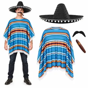 Adult Mexican Fancy Dress Costume Set | Black Poncho Sombrero Tash Cigar – Group Darts Stag Fancy Dress