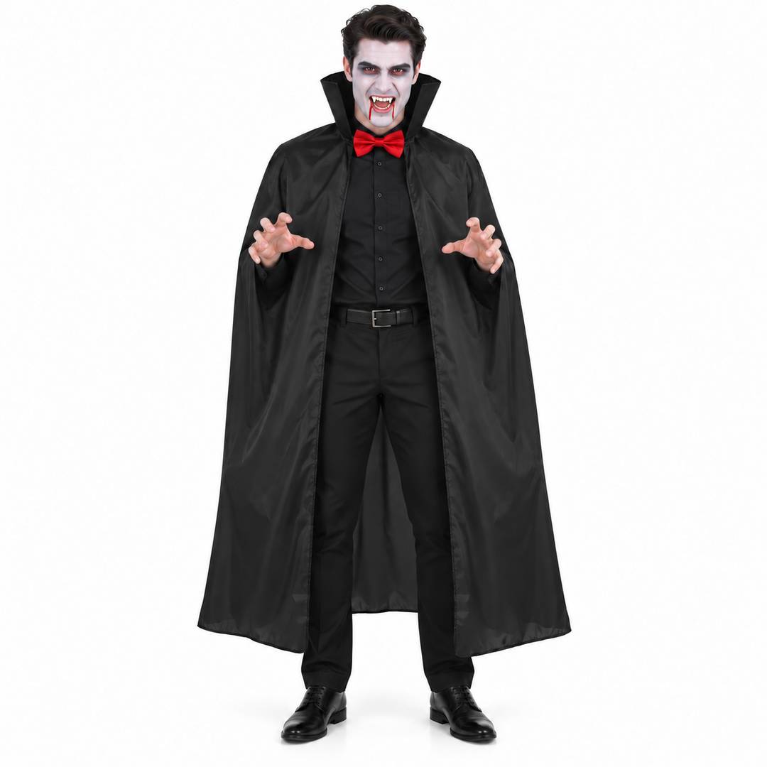 Adult Halloween Vampire Costume | Cape, Fangs & Face Paint Set