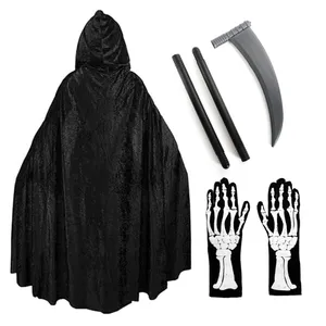 Adult Grim Reaper Costume | Halloween Cape Gloves Scythe Set