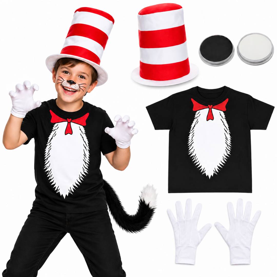 Kids Crazy Cat World Book Day Costume | Black Dress Up Set