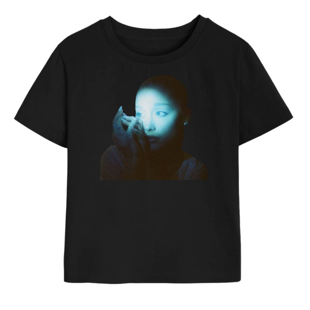 Womens Concert Photo Print Baby Tee Black | Blue Light Graphic Crop Top