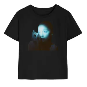 Womens Concert Photo Print Baby Tee Black | Blue Light Graphic Crop Top