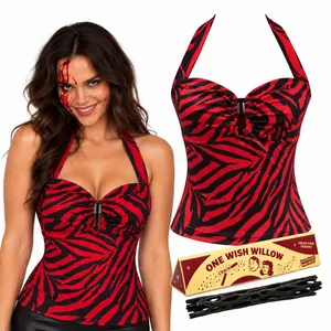 Womens Zebra Top & Willow Prop Set | Halloween Fancy Dress Costume Freaky Nikki Obsession Inspired Outfit