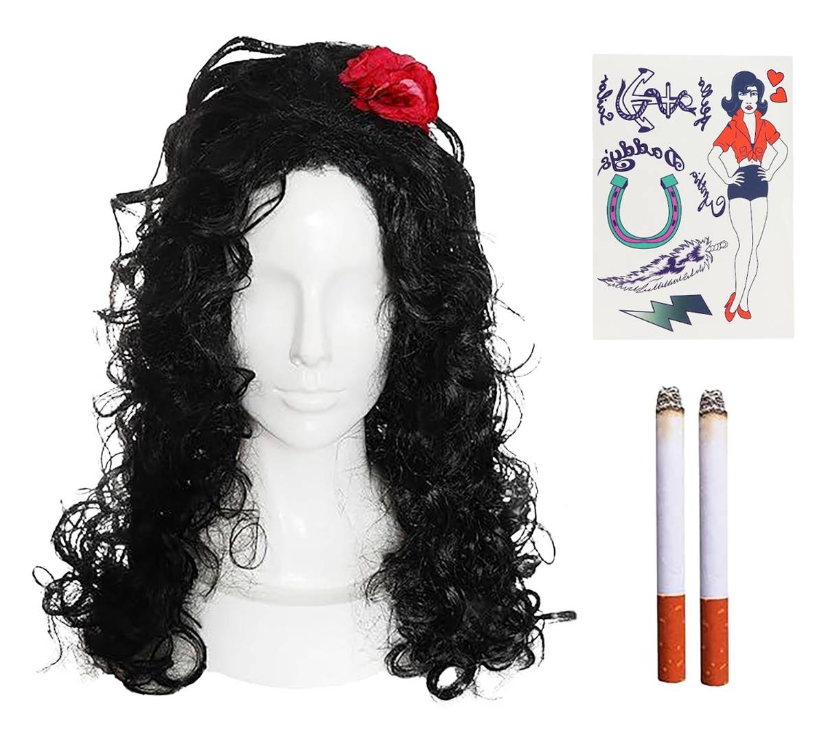 Womens 00s Singer Accessory Set | 4pcs | Beehive Wig Tattoos Cigarettes