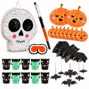 Halloween Party Bundle 49pc | Skeleton Pinata Plates Cups Napkins Set