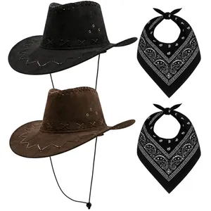 Adult Cowboy & Cowgirl Hat Set | Wild West Stetson & Bandana Pack