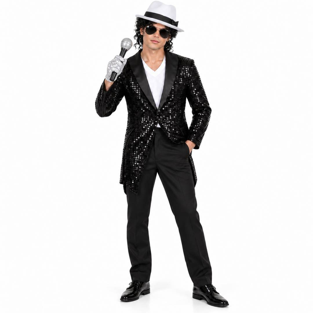 Halloween Pop Star Costume | Black Sequin Tailcoat Set