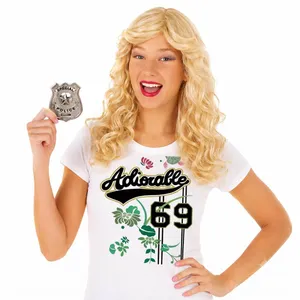 Adult Comedy Cop Costume | Printed Tee, Blonde Wig & Badge Set