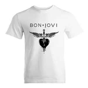 Adult Rock Legend Winged Dagger Heart Print White T-Shirt Top