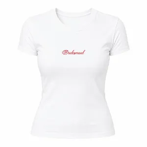 Ladies Bridesmaid Baby Tee | Bold Red 'Bridesmaid' Slogan Print | White Cotton Short Sleeve