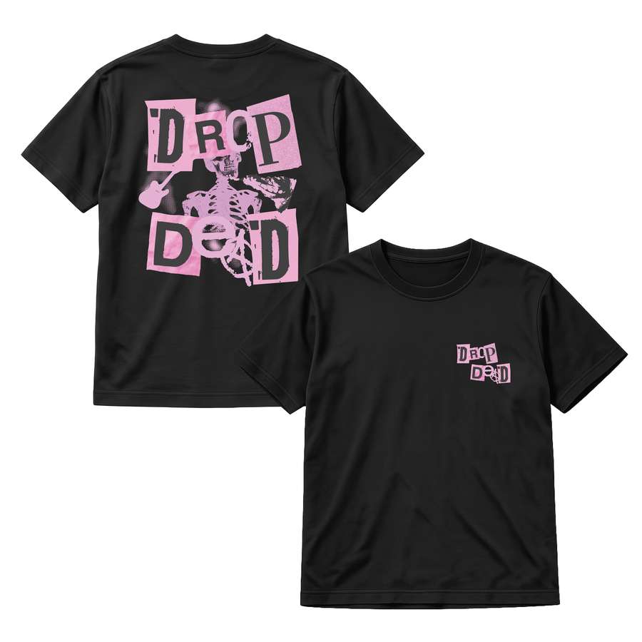 Womens Drop Dead Concert Baby Tee - Pink Drop Dead Print Front and Back