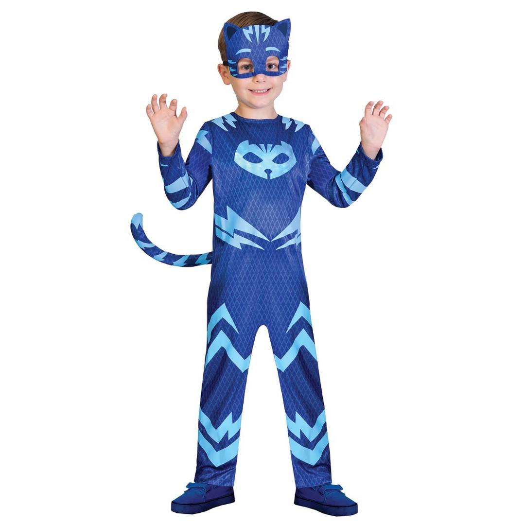 Kids Halloween Cat Superhero Costume | Jumpsuit & Hood Mask Set