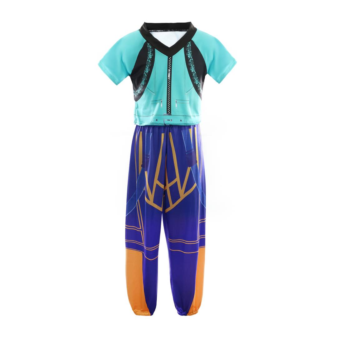 Kids K-Pop Idol Costume | 2-Piece Turquoise Top & Blue Trousers | Girls Korean Pop Star Fancy Dress