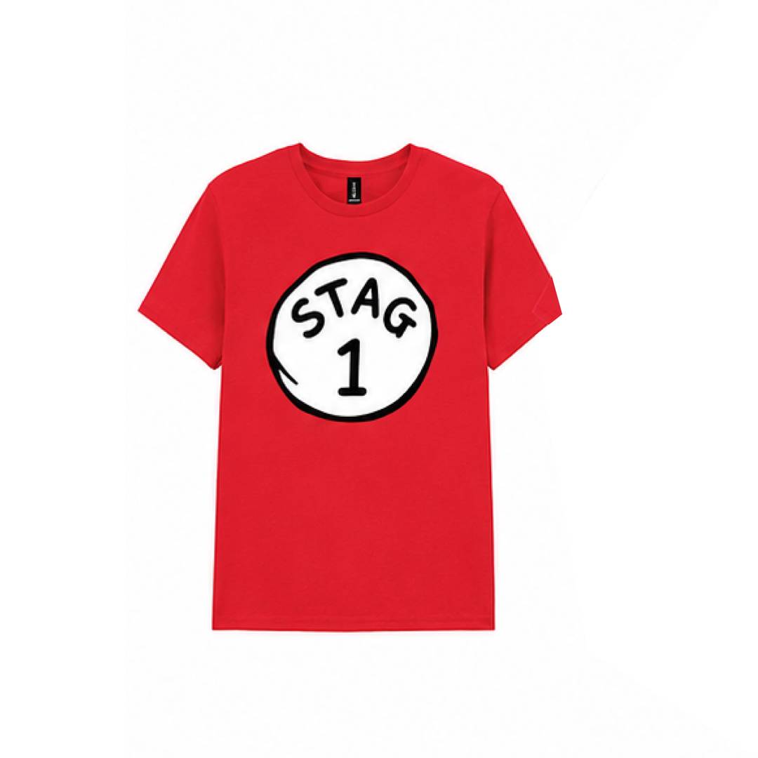 Mens Stag Do T-Shirts Pack of 8 | Red Numbered Bachelor Party Set