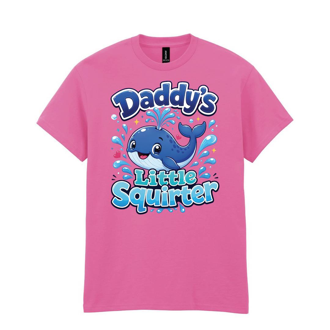 Adults Stag Do Daddy's Little Squirter Pink T-Shirt | Mens Novelty Slogan Crew Neck Tee | 100% Heavy Cotton