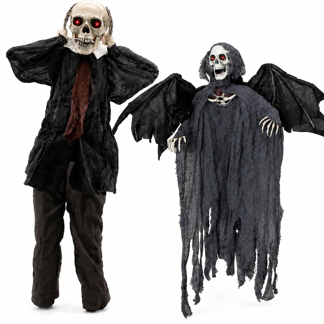 Halloween Animatronic Skull & Wing Reaper Prop | Sound Activated Decor