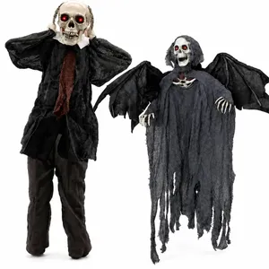 Halloween Animatronic Skull & Wing Reaper Prop | Sound Activated Decor