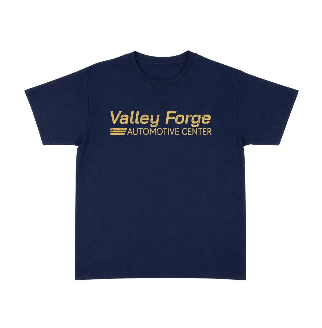 Adult Automotive TV Show Print T-Shirt | Navy Blue Retro Garage Top