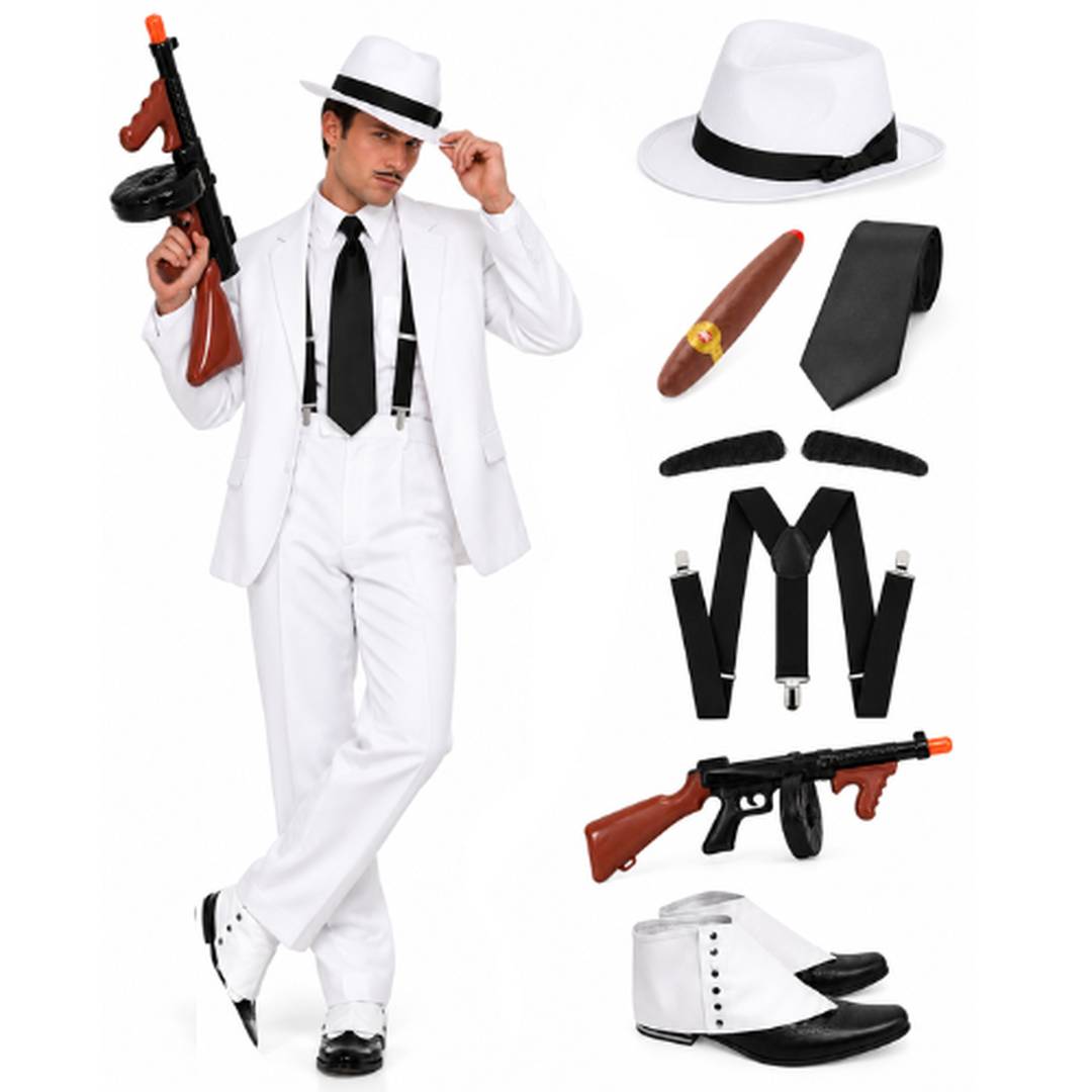 Adult White Gangster Suit Costume | Mobster Fancy Dress Outfit