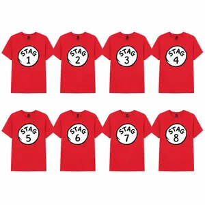 Adults Stag Do T-Shirts | Pack of 8 Matching Red Numbered Tees | STAG 1-8 Group Outfit