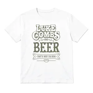 Country Music & Beer That's Why I'm Here T-Shirt | Khaki Slogan Print | Ladies Concert Tee