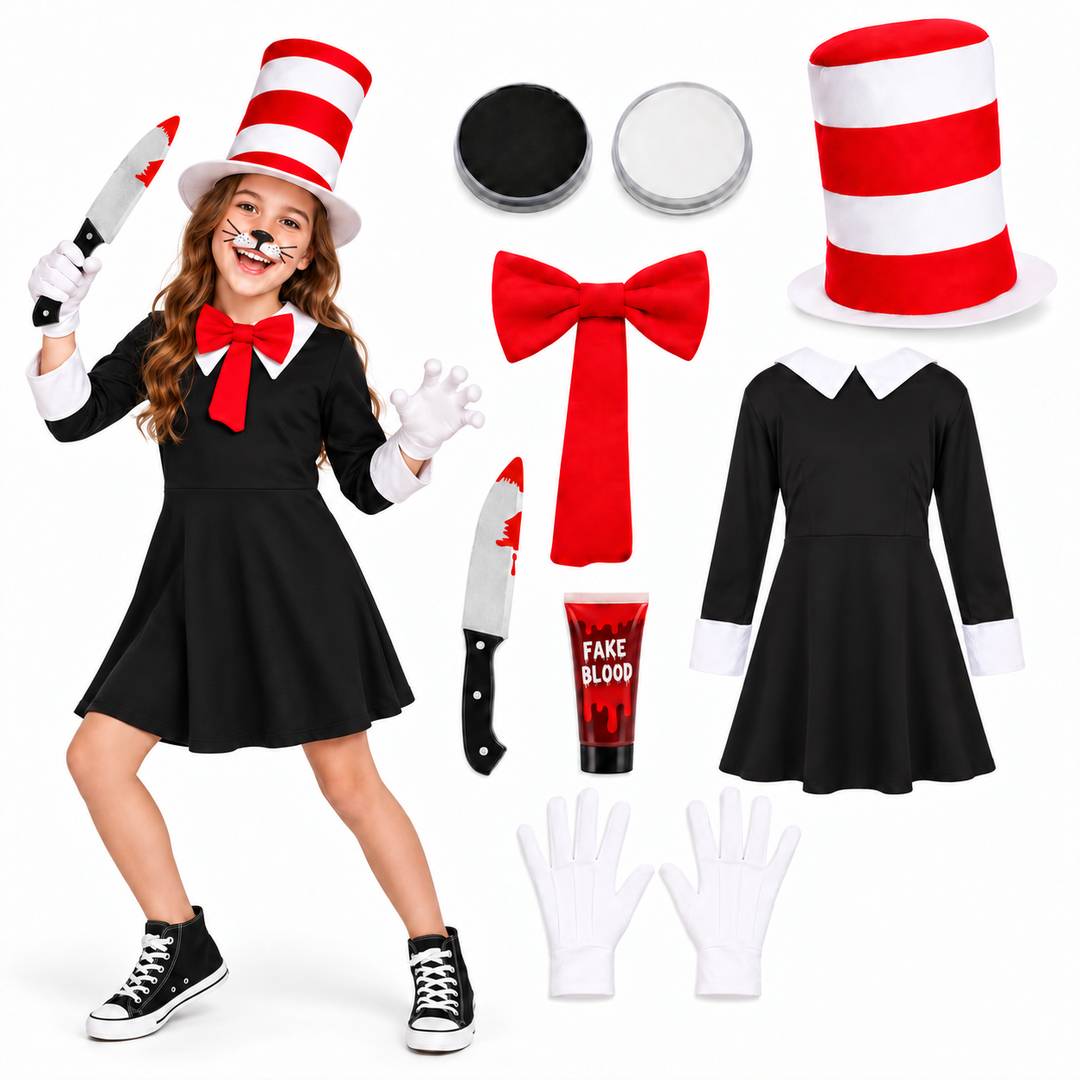 Girls Halloween Crazy Cat Costume Set | Horror Fancy Dress Costume