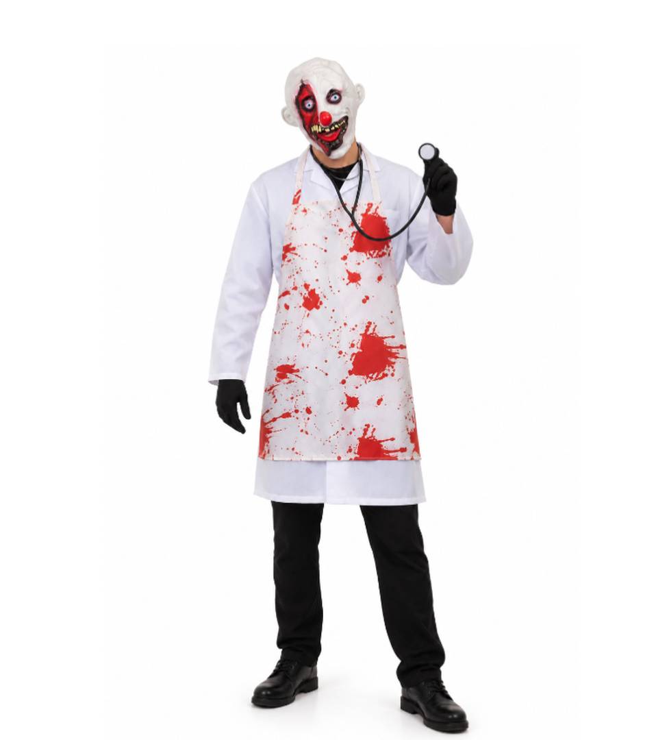 Evil Clown Surgeon Halloween Costume | Adults Horror Doctor Fancy Dress