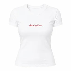 Ladies Maid of Honour Baby Tee | Fitted White Hen Do T-Shirt with Red Print | 100% Cotton