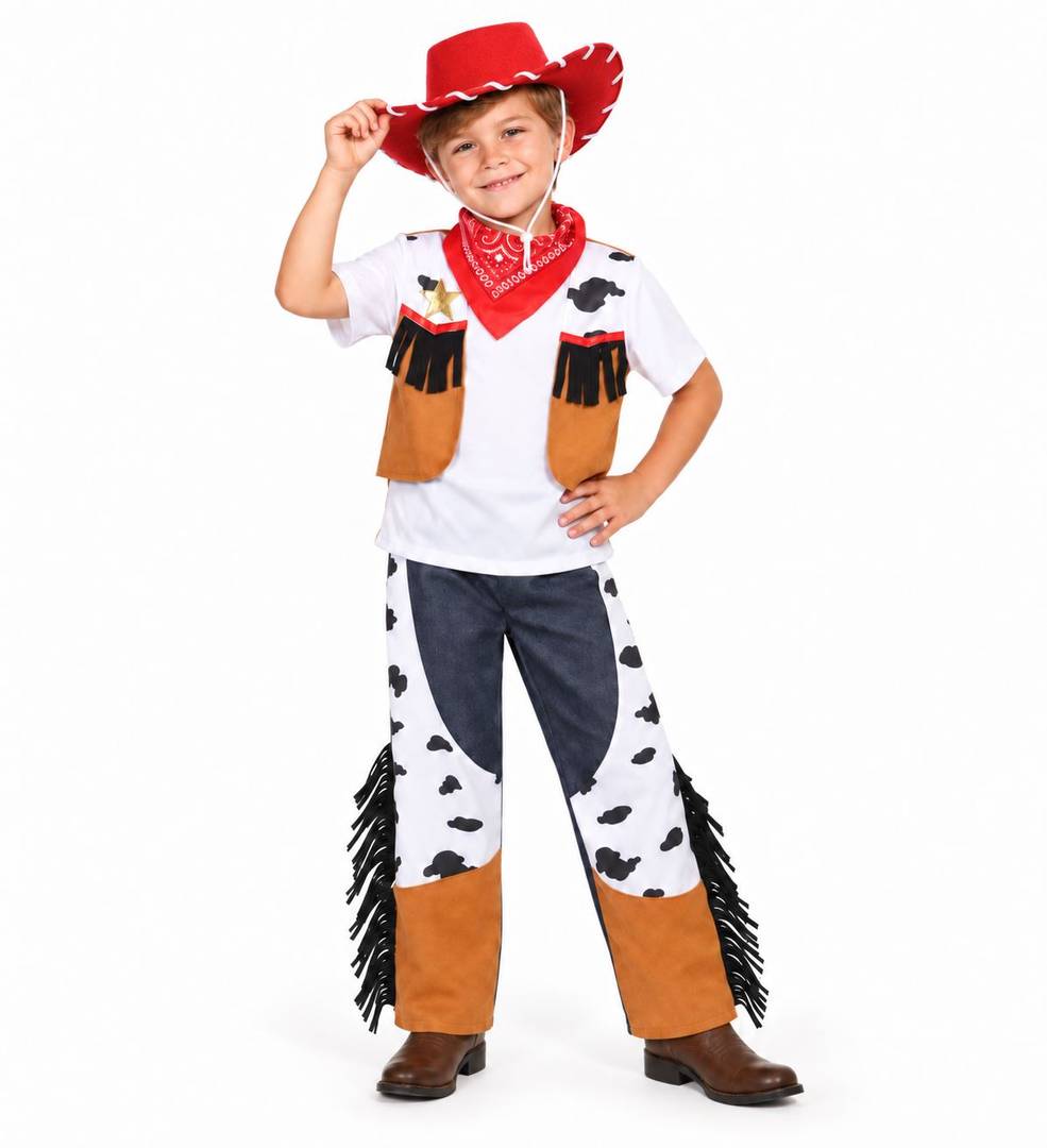 Kids Cowboy Costume and Hat Set | Fancy Dress Brown Red