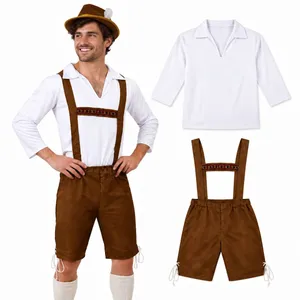 Mens Oktoberfest Bavarian Costume | Brown Lederhosen Fancy Dress