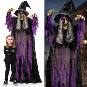 Halloween Cackling Witch Animatronic Grimelda | 5ft Prop Light-Up Eyes