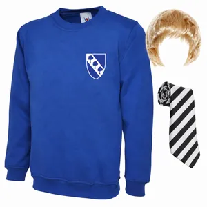 Mens Schoolboy Stag Do Costume | Blue Jumper, Striped Tie & Wig Set