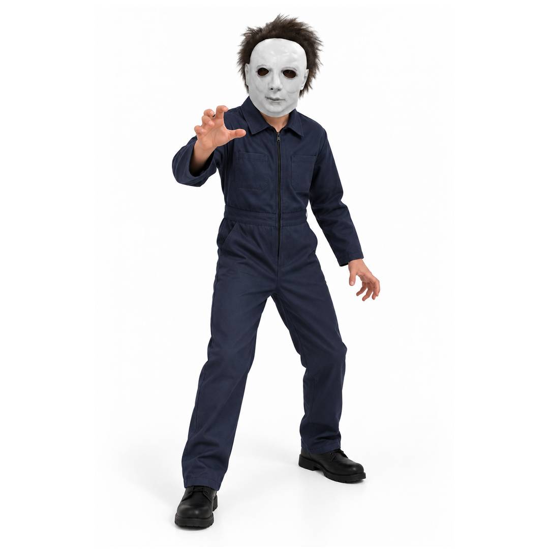 Kids Halloween Slasher Costume | Blue Boilersuit & Latex Mask Set