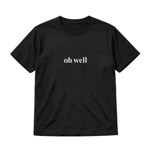 Adult Black Oh Well Slogan Print Fitted Baby Tee, Short Sleeve Cotton Top