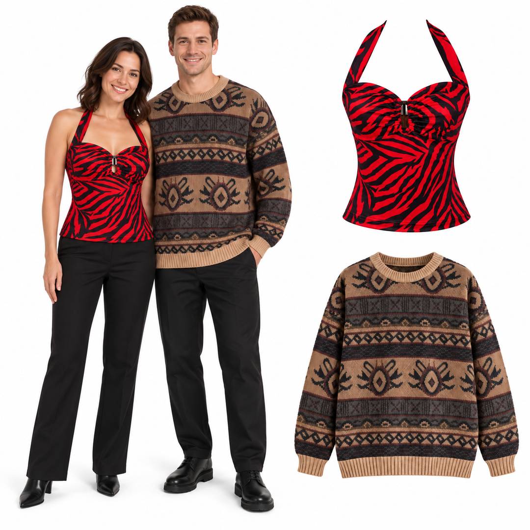 Adult Halloween Couples Costume | Zebra Top & Patterned Jumper Bear and Nikki Obsession Inspired Outfit