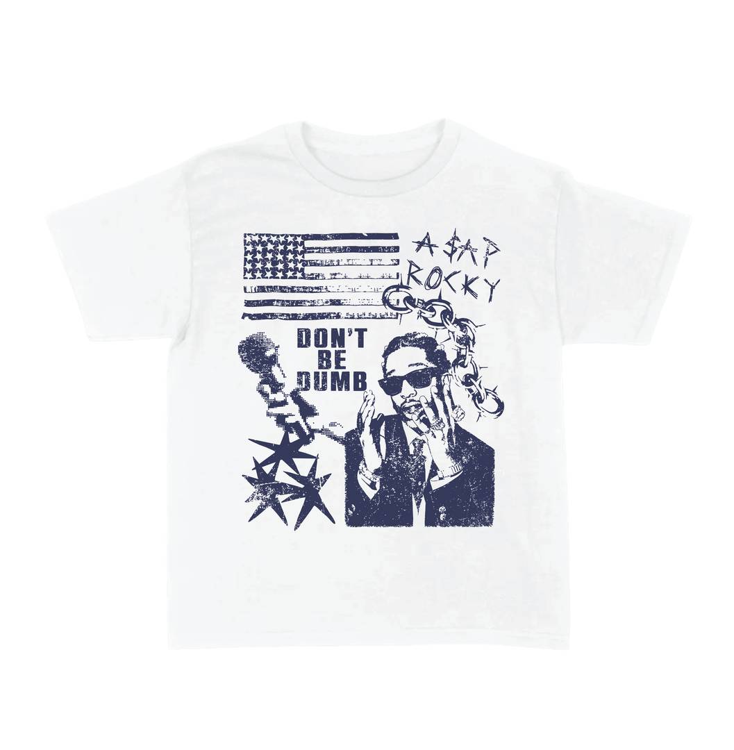 Adults Navy Print Concert T-Shirt | Rap Festival White Top Design