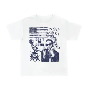 Adults Navy Print Concert T-Shirt | Rap Festival White Top Design