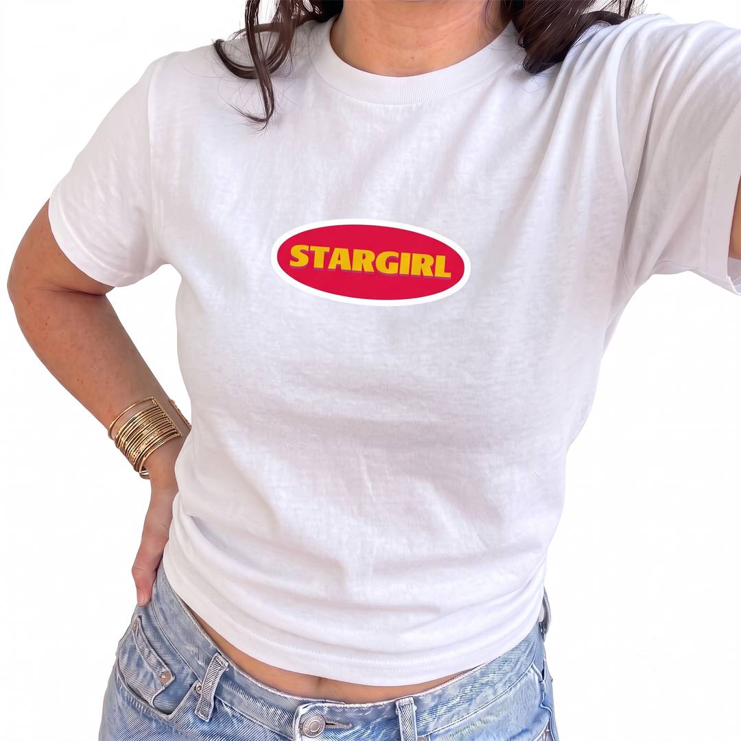 Ladies White Baby Tee | Cropped Fitted Y2K Concert Tour Graphic Top | 100% Cotton