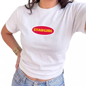 Ladies White Baby Tee | Cropped Fitted Y2K Concert Tour Graphic Top | 100% Cotton