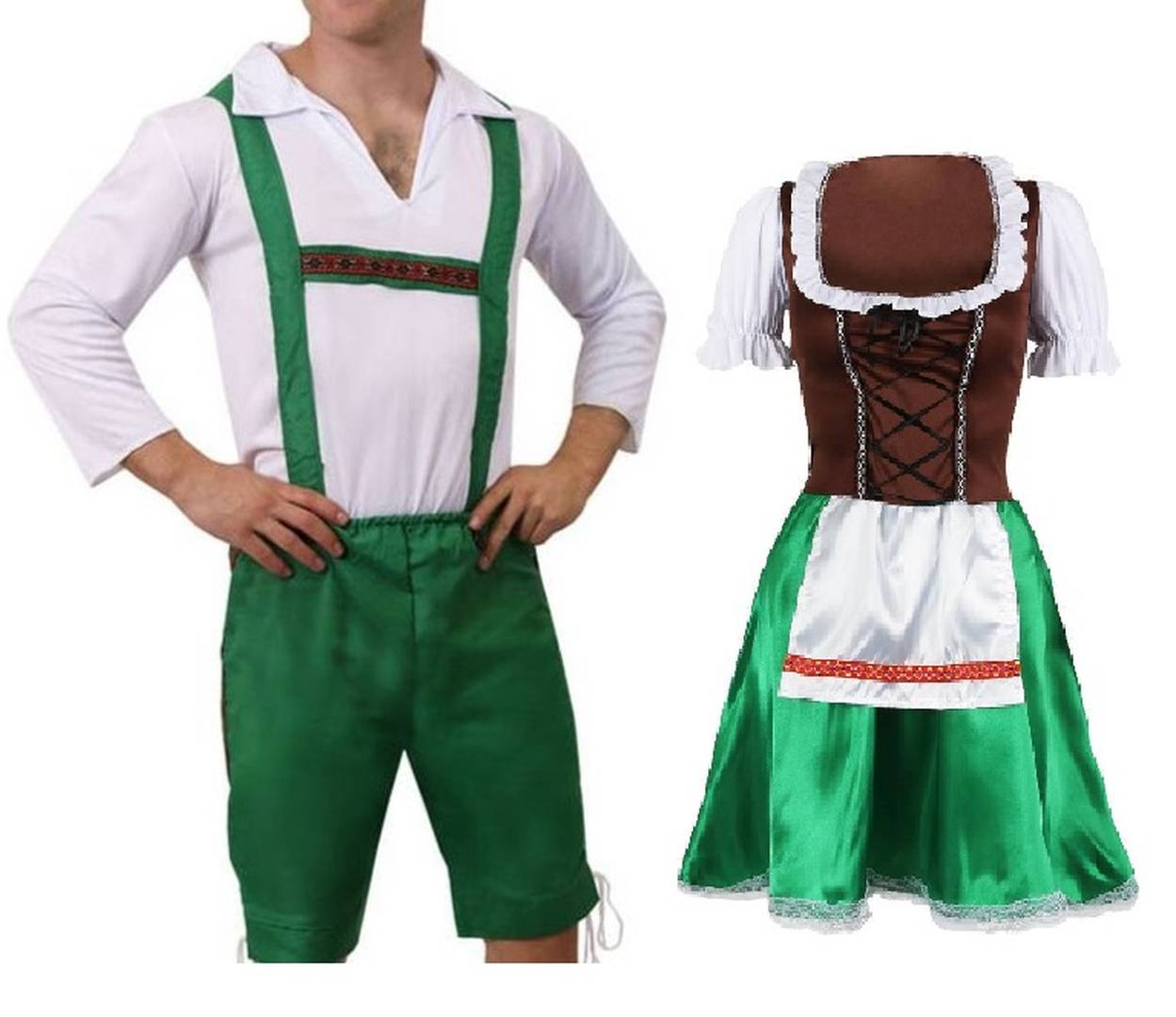 Couples Bavarian Oktoberfest Costume | Lederhosen And Dress Set